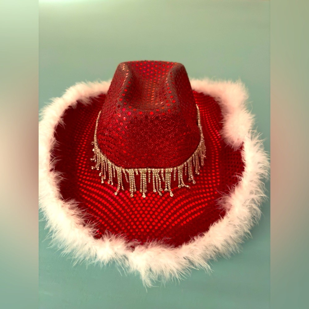 NWT Christmas/Valentine’s/Costume Women’s Red Rhinestone Embellished Cowboy Hat